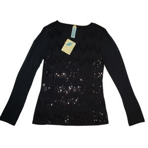 Bella Bird Black Sequin Knit Top | Size M | Glam Evening Style Goth Witchcore